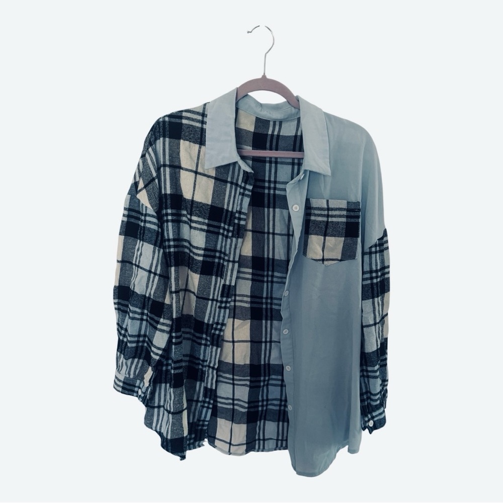 Black, White & Blue Plaid Button-Up Shirt